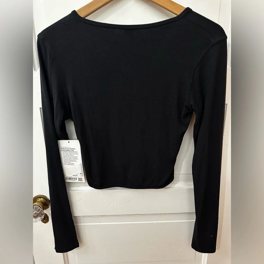 Lululemon Wrap-Front Ribbed Long-Sleeve Top Black Sz 10 - Picture 5 of 5